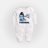 My First Mahashivratri Personalized Baby Fullbody Suit – Traditional Shiv Theme - WHITE - New Born (Chest 7.5")