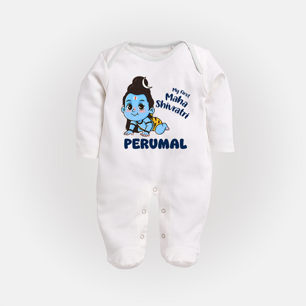My First Mahashivratri Personalized Baby Fullbody Suit – Traditional Shiv Theme - WHITE - New Born (Chest 7.5")