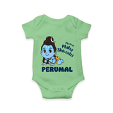 My First Mahashivratri Personalized Baby Romper – Traditional Shiv Theme - GREEN - New Born (Chest 14")