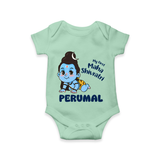 My First Mahashivratri Personalized Baby Romper – Traditional Shiv Theme - MINT GREEN - New Born (Chest 14")