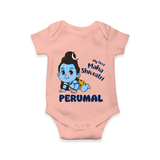 My First Mahashivratri Personalized Baby Romper – Traditional Shiv Theme - PEACH - New Born (Chest 14")
