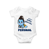 My First Mahashivratri Personalized Baby Romper – Traditional Shiv Theme - WHITE - New Born (Chest 14")