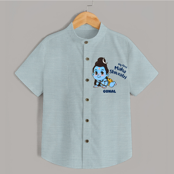 My First Mahashivaratri - In ShivaÕs Divine Presence Customized Shirt for Kids with name - ARCTIC BLUE - 0 - 6 Months Old (Chest 23")