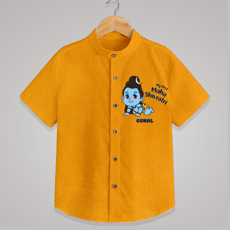 My First Mahashivaratri - In ShivaÕs Divine Presence Customized Shirt for Kids with name - CHROME YELLOW - 0 - 6 Months Old (Chest 23")