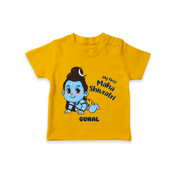 My First Mahashivaratri - In ShivaÕs Divine Presence Customized T-Shirt for Kids with name - CHROME YELLOW - 0-5 Months Old (Chest 17")