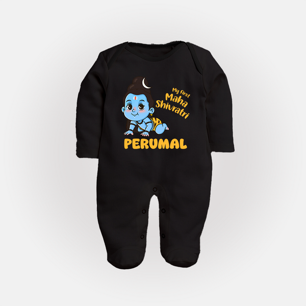 My First Mahashivratri Personalized Baby Fullbody Suit – Traditional Shiv Theme - BLACK - New Born (Chest 7.5")
