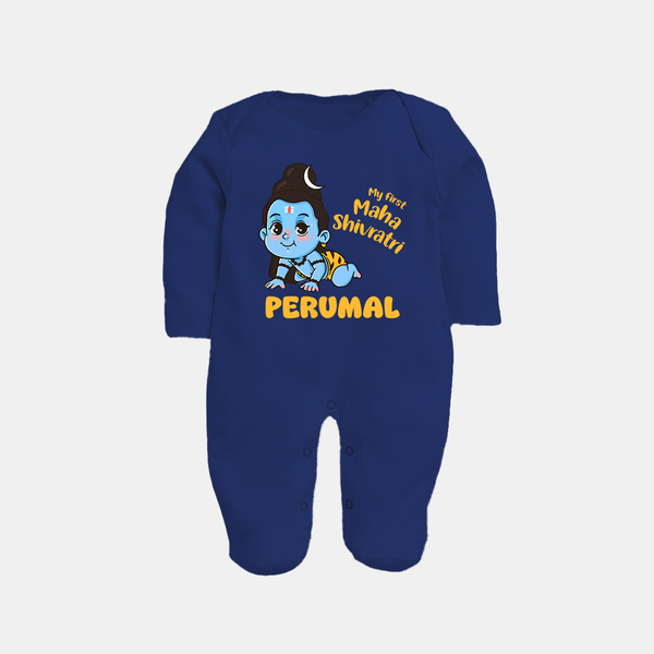 My First Mahashivratri Personalized Baby Fullbody Suit – Traditional Shiv Theme - NAVY BLUE - New Born (Chest 7.5")