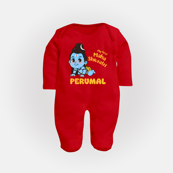 My First Mahashivratri Personalized Baby Fullbody Suit – Traditional Shiv Theme - RED - New Born (Chest 7.5")