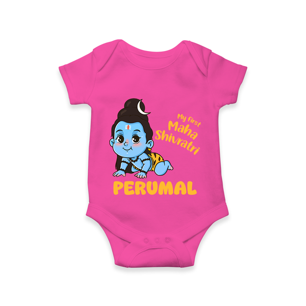 My First Mahashivratri Personalized Baby Romper – Traditional Shiv Theme - HOT PINK - New Born (Chest 14")