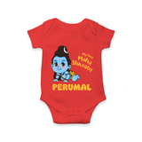My First Mahashivratri Personalized Baby Romper – Traditional Shiv Theme - RED - New Born (Chest 14")