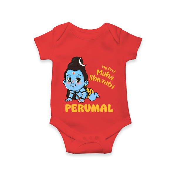 My First Mahashivratri Personalized Baby Romper – Traditional Shiv Theme - RED - New Born (Chest 14")