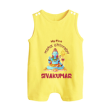 Little Shiva Collection – Personalized Mahashivratri Baby Romper Suit - PASTEL YELLOW - 0 - 5 Months Old (Chest 18")