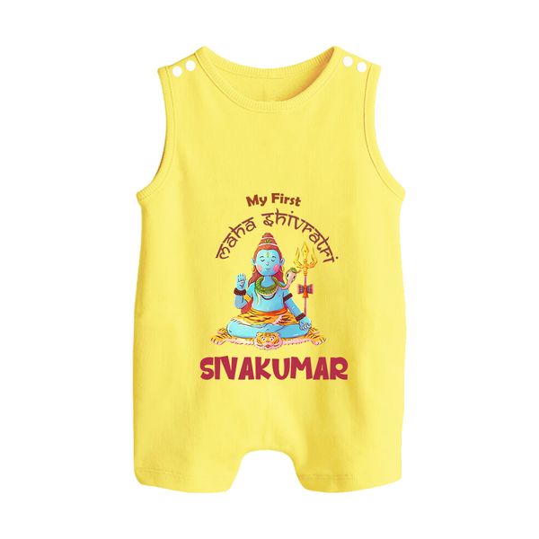 Little Shiva Collection – Personalized Mahashivratri Baby Romper Suit - PASTEL YELLOW - 0 - 5 Months Old (Chest 18")