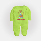 Little Shiva Collection – Personalized Mahashivratri Baby Fullbody Suit - LIME GREEN - New Born (Chest 7.5")