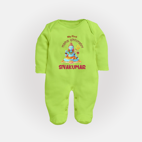Little Shiva Collection – Personalized Mahashivratri Baby Fullbody Suit - LIME GREEN - New Born (Chest 7.5")