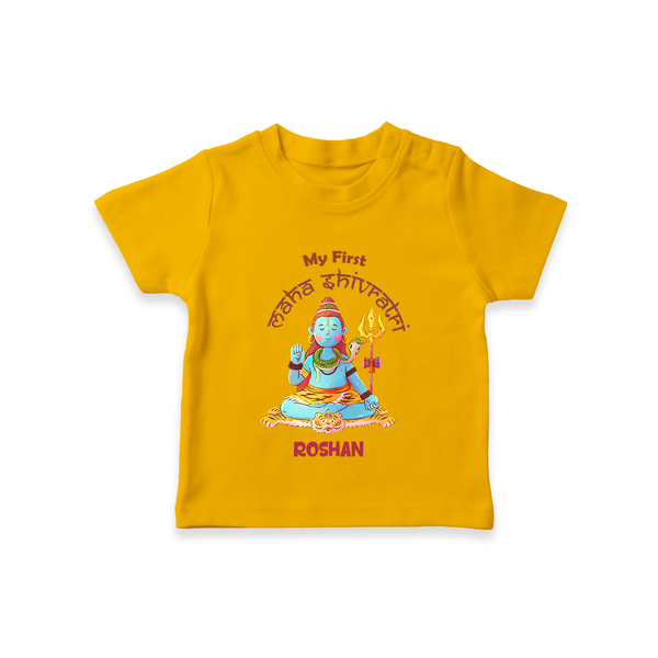 My First Mahashivaratri - A Night of Meditative Bliss Customized T-Shirt for Kids with name - CHROME YELLOW - 0-5 Months Old (Chest 17")