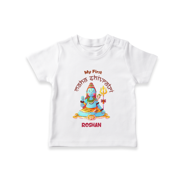 My First Mahashivaratri - A Night of Meditative Bliss Customized T-Shirt for Kids with name - WHITE - 0-5 Months Old (Chest 17")