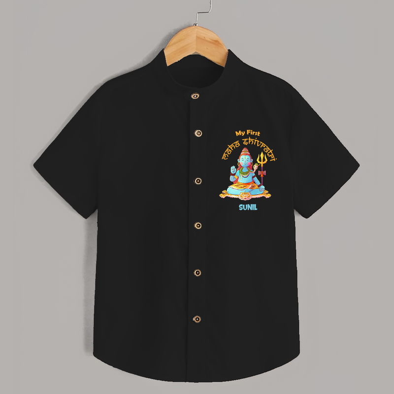 My First Mahashivaratri - A Night of Meditative Bliss Customized Shirt for Kids with name - BLACK - 0 - 6 Months Old (Chest 23")