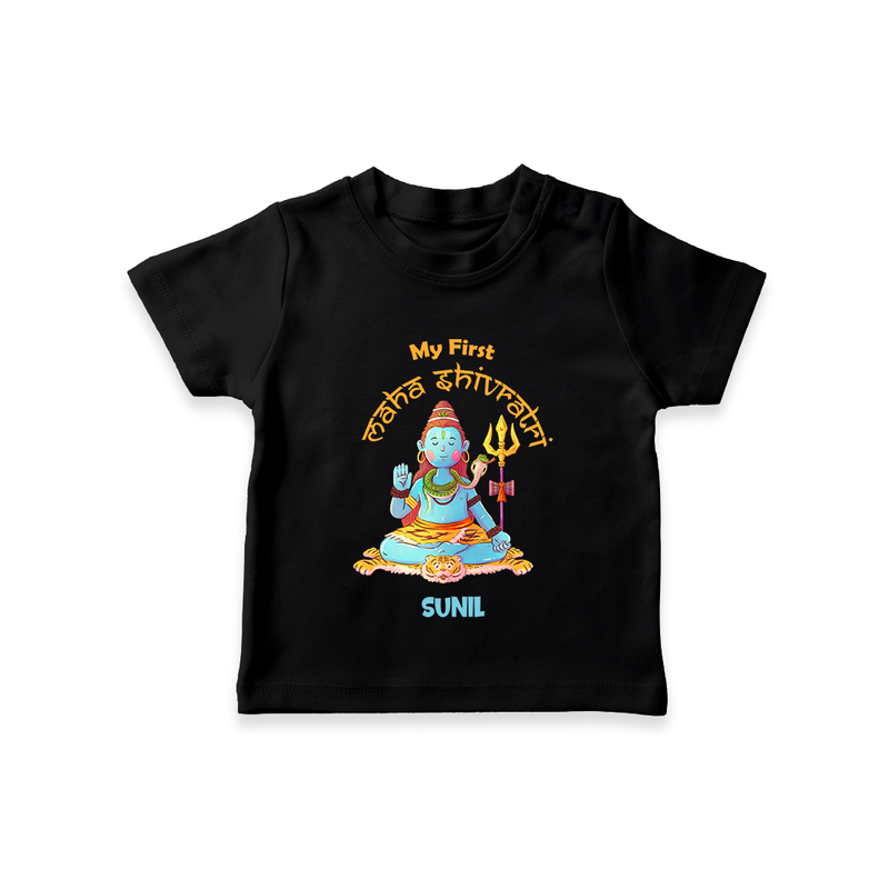 My First Mahashivaratri - A Night of Meditative Bliss Customized T-Shirt for Kids with name - BLACK - 0-5 Months Old (Chest 17")
