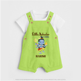 Little Mahadev In Training - Maha Shivaratri Customized Dungaree Set For Kids With Name - GREEN - 0 - 5 Months Old (Chest 18")