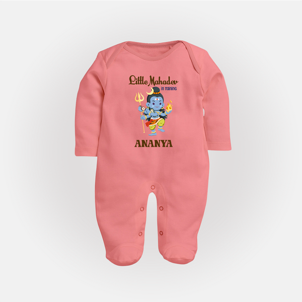 Little Mahadev In Training Sleep Suit | Personalized Sleep Suit for Lord Shiva's Little One - PEACH - New Born (Chest 7.5")