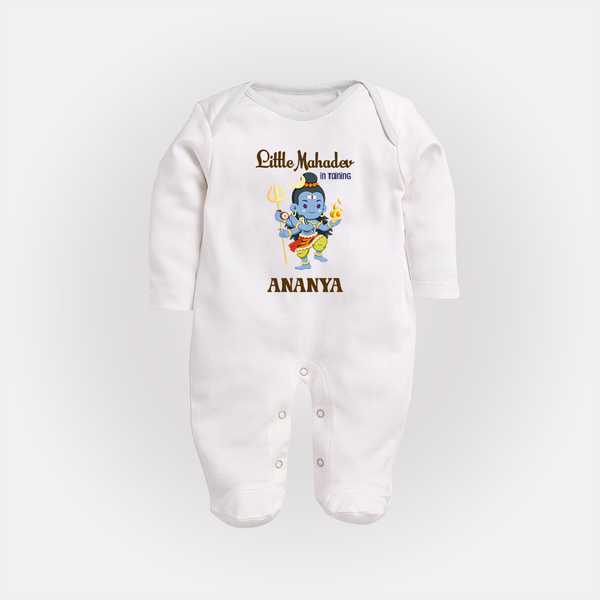 Little Mahadev In Training Sleep Suit | Personalized Sleep Suit for Lord Shiva's Little One - WHITE - New Born (Chest 7.5")