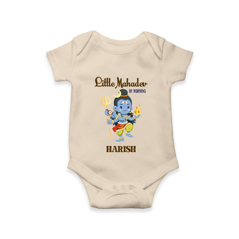 Little Mahadev In Training - Maha Shivaratri Customized Romper For Babies With Name - IVORY - 0 - 3 Months Old (Chest 16")