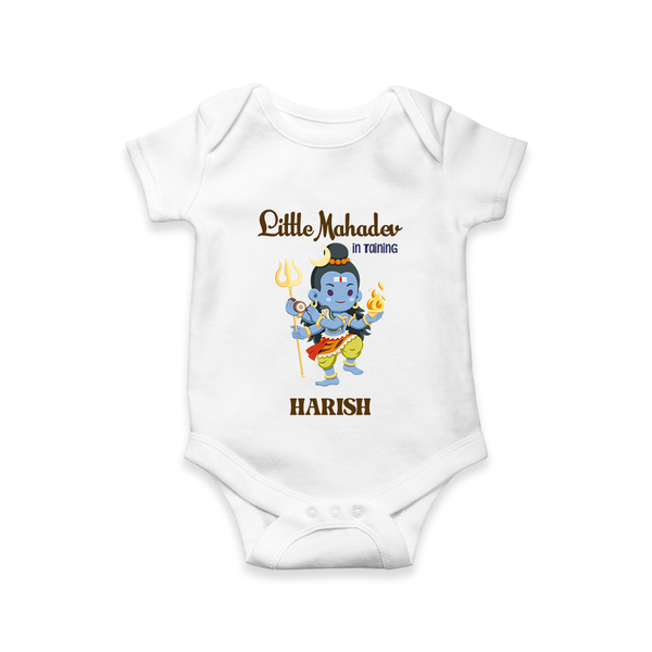 Little Mahadev In Training - Maha Shivaratri Customized Romper For Babies With Name - WHITE - 0 - 3 Months Old (Chest 16")