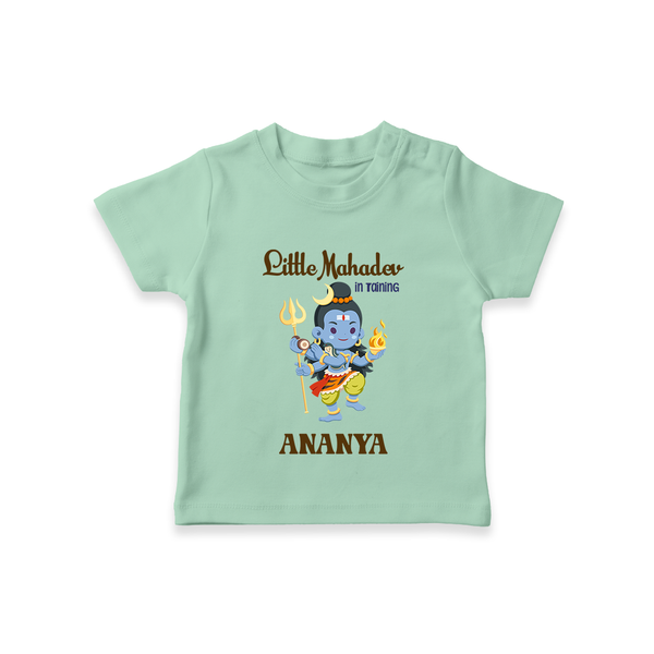Little Mahadev In Training T-Shirt | Personalized T-Shirt for Lord Shiva's Little One - MINT GREEN - 0-5 Months Old (Chest 17")
