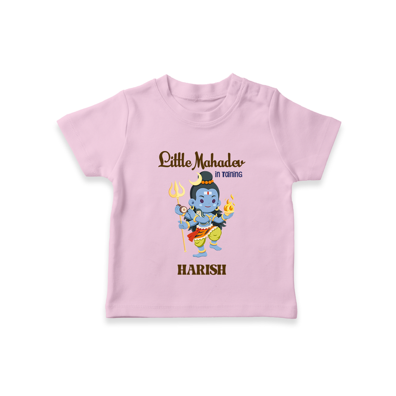 Little Mahadev In Training - Maha Shivaratri Customized T-Shirt For Kids With Name - PINK - 0-5 Months Old (Chest 17")