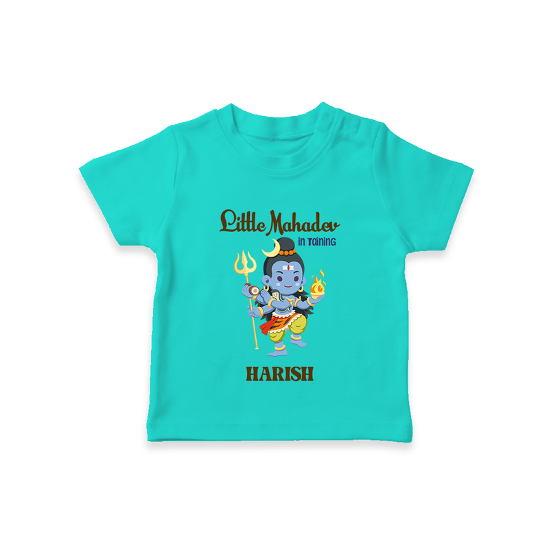 Little Mahadev In Training - Maha Shivaratri Customized T-Shirt For Kids With Name - TEAL - 0-5 Months Old (Chest 17")