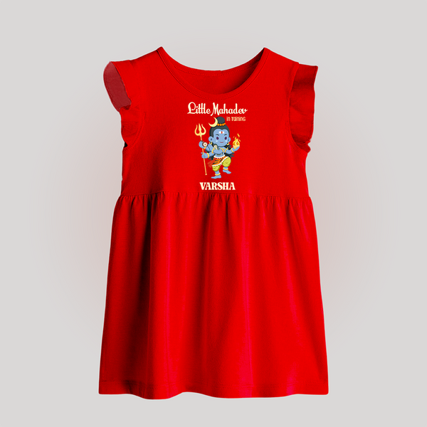 Little Mahadev In Training - Maha Shivaratri Customized Baby Frock For Babies With Name - RED - 0 - 3 Months Old (Chest 17")