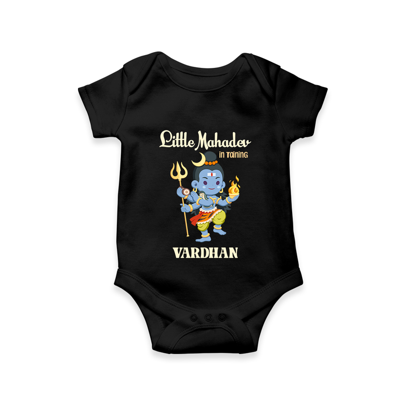 Little Mahadev In Training - Maha Shivaratri Customized Romper For Babies With Name - BLACK - 0 - 3 Months Old (Chest 16")