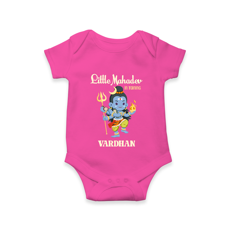 Little Mahadev In Training - Maha Shivaratri Customized Romper For Babies With Name - HOT PINK - 0 - 3 Months Old (Chest 16")