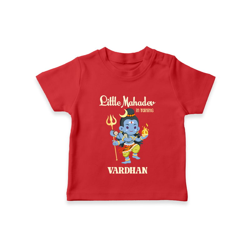 Little Mahadev In Training - Maha Shivaratri Customized T-Shirt For Kids With Name - RED - 0-5 Months Old (Chest 17")