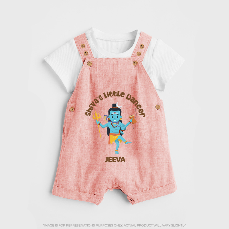 Shiva's Little Dancer - Maha Shivaratri Customized Dungaree Set For Kids With Name - PEACH - 0 - 5 Months Old (Chest 18")