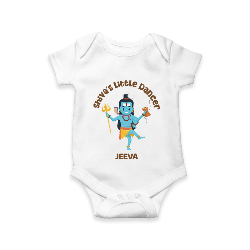 Shiva's Little Dancer - Maha Shivaratri Customized Romper For Babies With Name - WHITE - 0 - 3 Months Old (Chest 16")