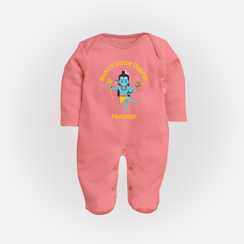 Shiva's Little Dancer - Maha Shivaratri Customized Sleep Suit For Babies With Name - PEACH - New Born (Chest 7.5")