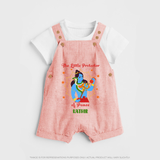 The Little Protector Of peace - Maha Shivaratri Customized Dungaree Set For Kids With Name - PEACH - 0 - 5 Months Old (Chest 18")