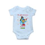 The Little Protector Of peace - Maha Shivaratri Customized Romper For Babies With Name - BABY BLUE - 0 - 3 Months Old (Chest 16")