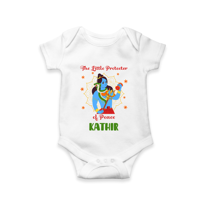 The Little Protector Romper | Personalized Romper for Shiva's Little Warrior - WHITE - New Born (Chest 14")