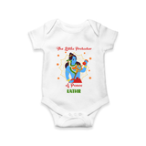 The Little Protector Of peace - Maha Shivaratri Customized Romper For Babies With Name - WHITE - 0 - 3 Months Old (Chest 16")