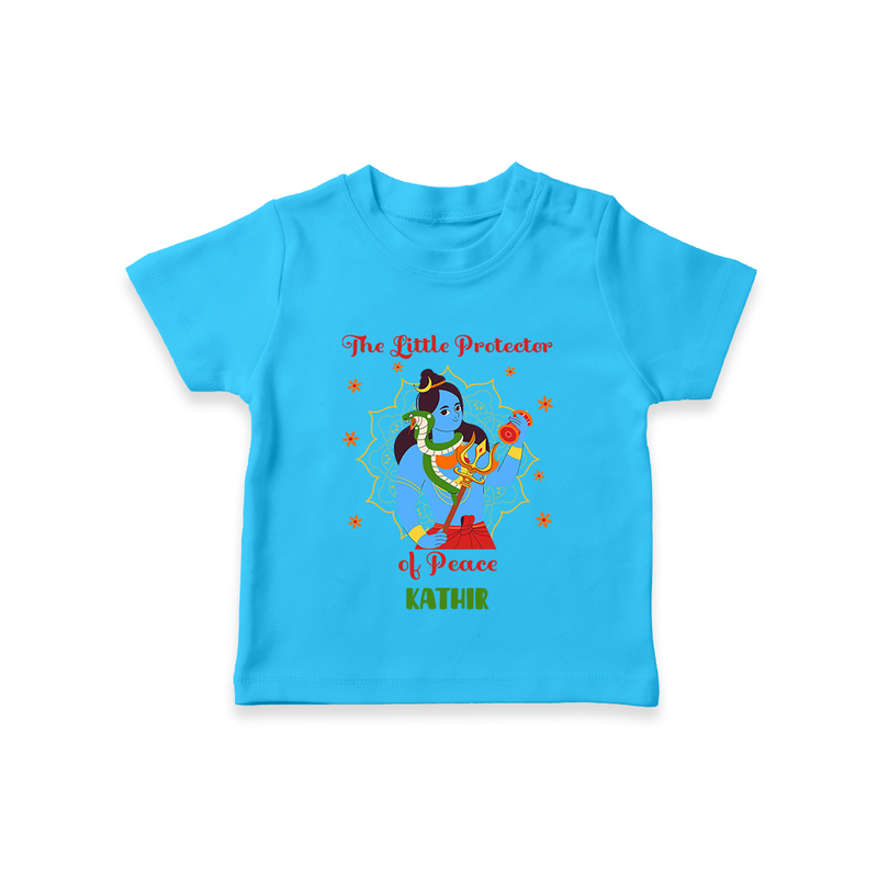 The Little Protector Of peace - Maha Shivaratri Customized T-Shirt For Kids With Name - SKY BLUE - 0-5 Months Old (Chest 17")