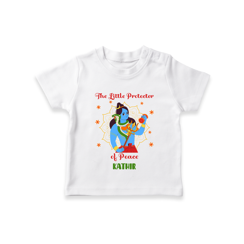 The Little Protector Of peace - Maha Shivaratri Customized T-Shirt For Kids With Name - WHITE - 0-5 Months Old (Chest 17")