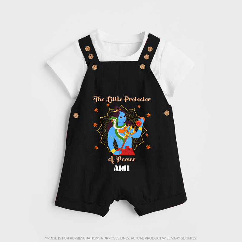 The Little Protector Of peace - Maha Shivaratri Customized Dungaree Set For Kids With Name - BLACK - 0 - 5 Months Old (Chest 18")