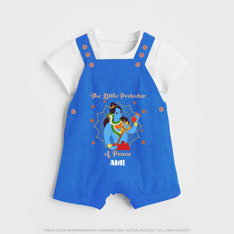 The Little Protector Of peace - Maha Shivaratri Customized Dungaree Set For Kids With Name - COBALT BLUE - 0 - 5 Months Old (Chest 18")