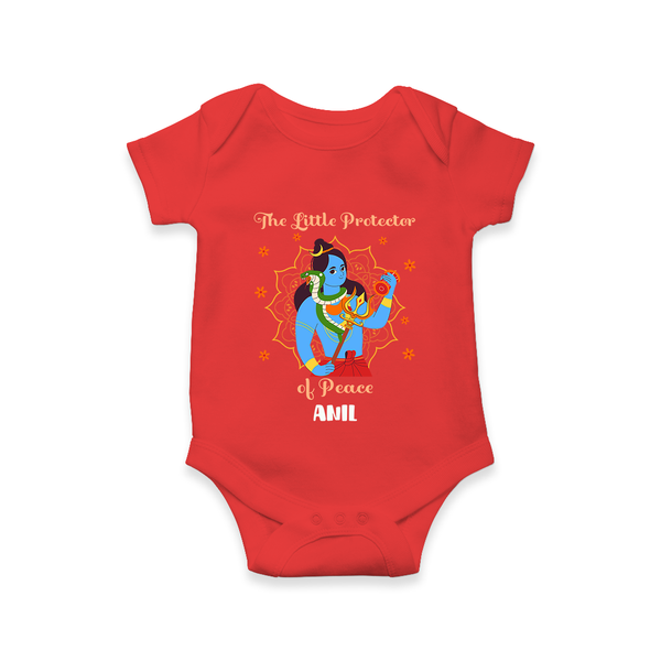 The Little Protector Of peace - Maha Shivaratri Customized Romper For Babies With Name - RED - 0 - 3 Months Old (Chest 16")