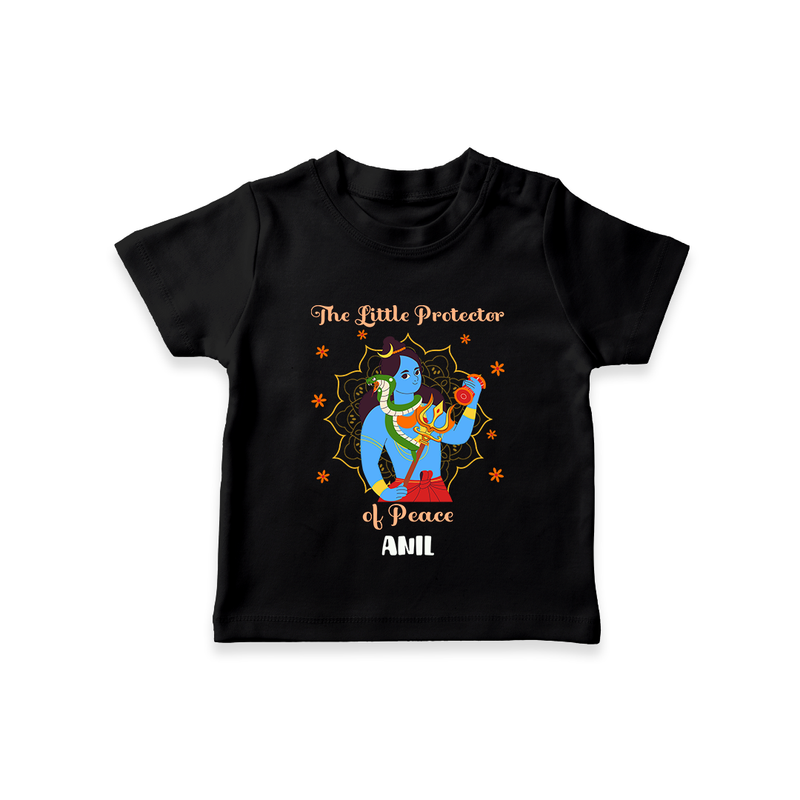 The Little Protector Of peace - Maha Shivaratri Customized T-Shirt For Kids With Name - BLACK - 0-5 Months Old (Chest 17")