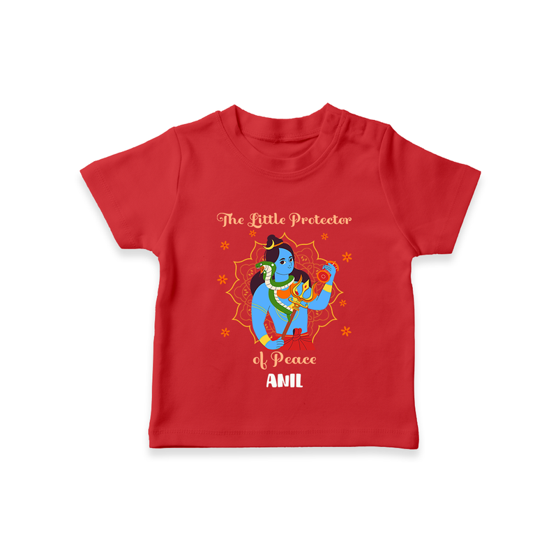 The Little Protector Of peace - Maha Shivaratri Customized T-Shirt For Kids With Name - RED - 0-5 Months Old (Chest 17")