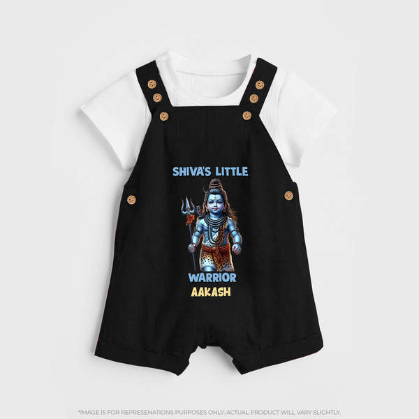 Shiva's Little Warrior - Maha Shivaratri Customized Dungaree Set For Kids With Name - BLACK - 0 - 5 Months Old (Chest 18")